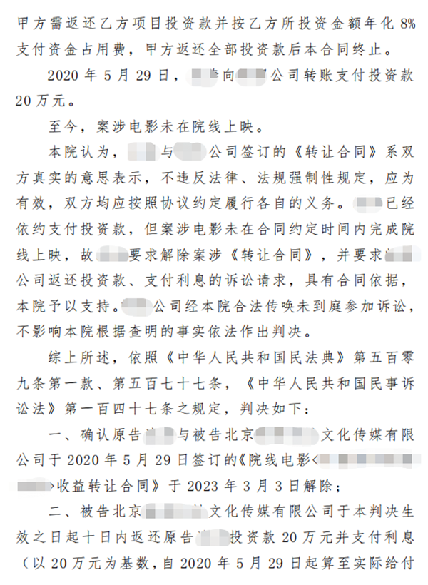 胜诉案例 | 电影未如约上映,中恒信王倩律师帮助当事人胜诉撤回投资